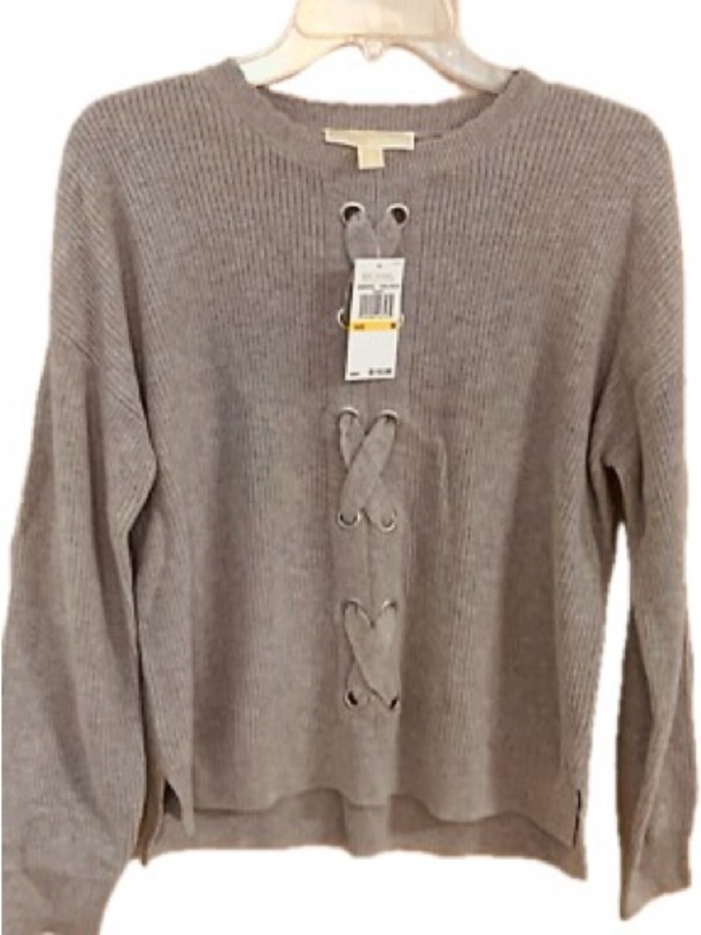 Michael Kors NWT Michael Kors Hi/Lo Lace-Up Long Sleeve Ribbed Knit Sweater - Picture 13 of 13